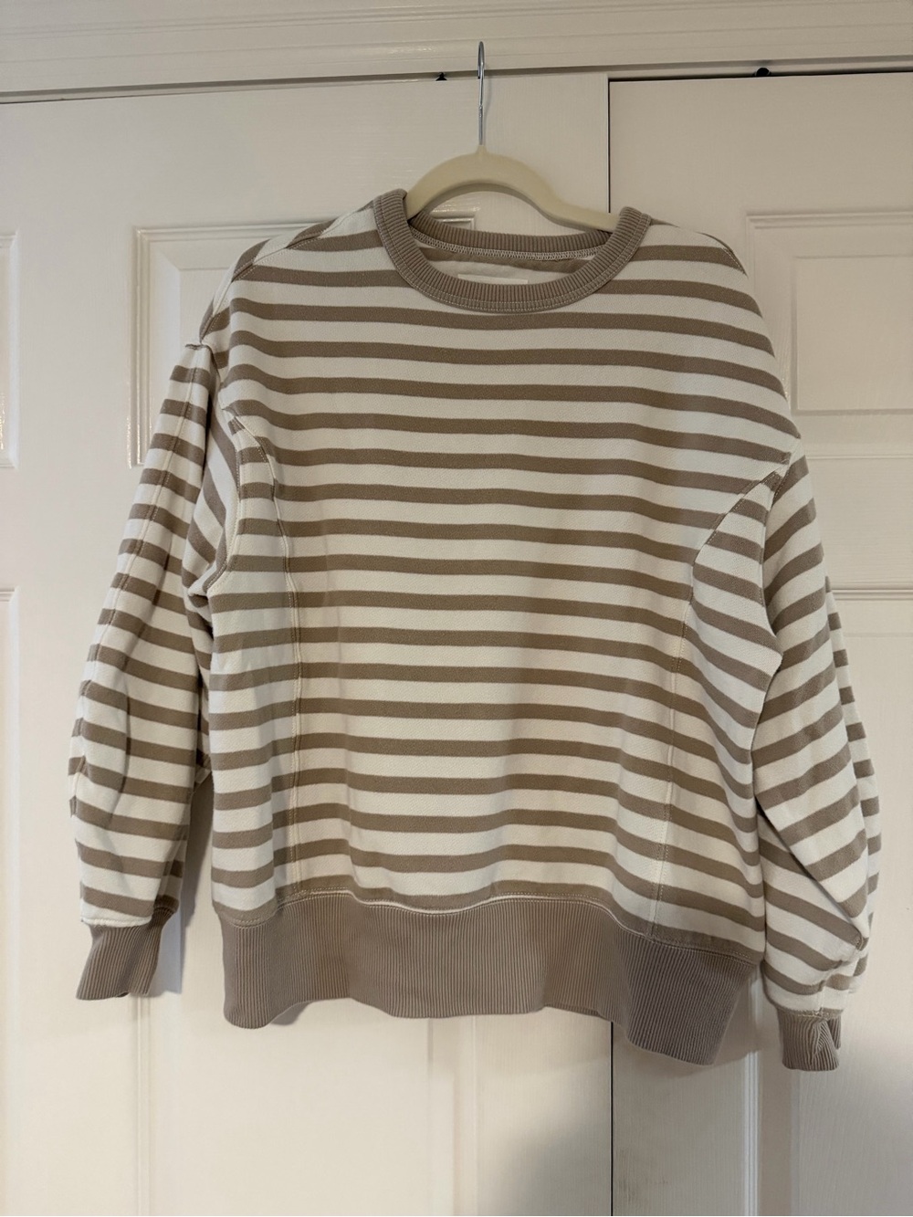 aerie Beige and White Striped Sweatshirt